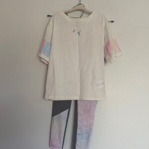 Puma Cream Tee with Pastel Pink & Blue Sleeve Panels